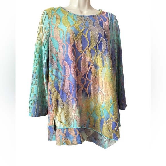Ali Miles Womens Blouse Size Medium Artsy Textured Asymmetrical Hem Multicolor - Picture 4 of 7